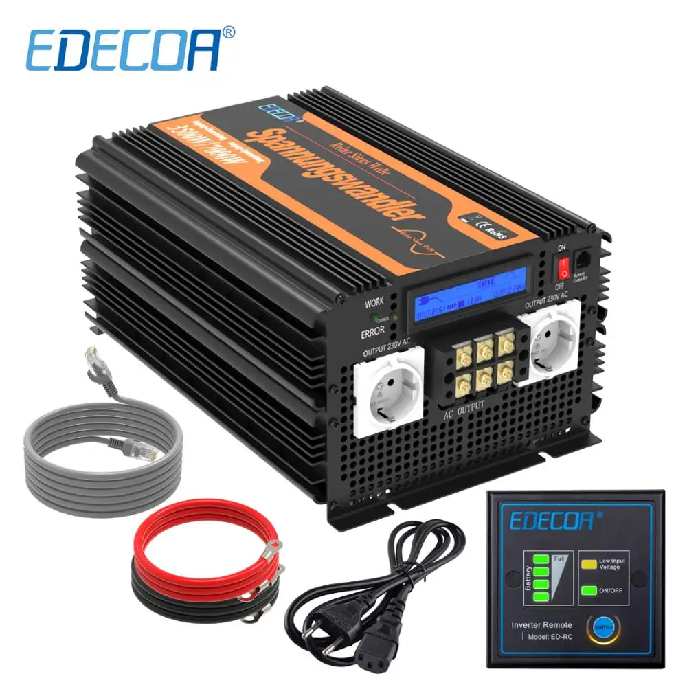 EDECOA UPS Inverter 3500w to 7000w Charger DC 12V AC 220V 230V Off Grid Power Converter 3500w Pure Sine Wave Inverter