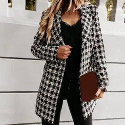 Coat Plaid Warm Mid-length Women Outer Garment For Winter Formal Jackets Checkered Outerwear Tops