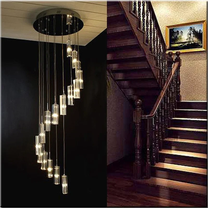 

Spiral Crystal Chandelier For Stair Modern Living Room LED Crystal Light Long Hotel Hall Lustres Cristal Lamps