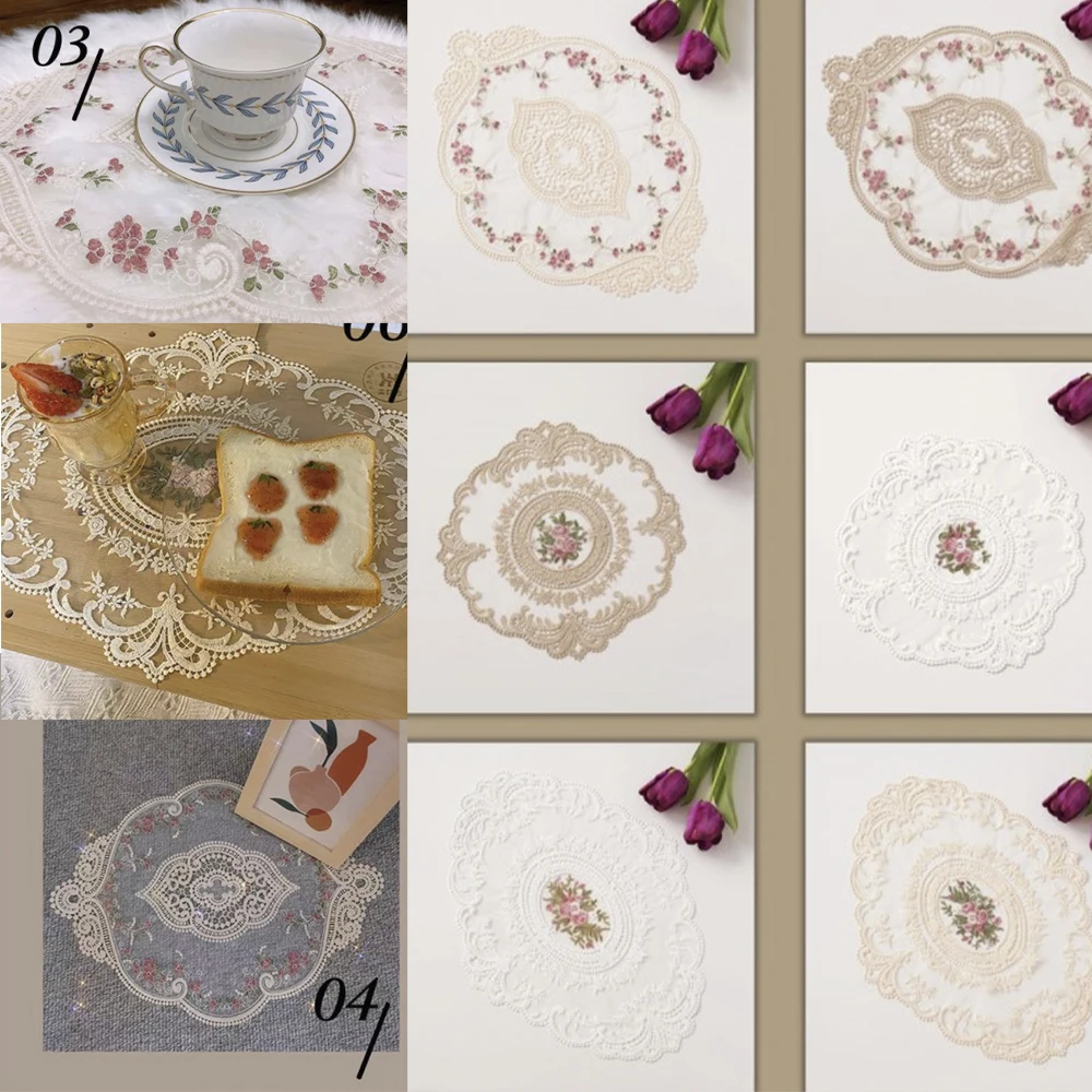 Dining Table Embroidery Craft Placemat European Style Lace Fabric Insulation Plate Mat Anti-Scald Coaster Desktop Decoration