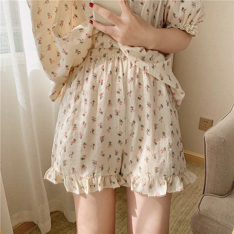 Net red pajamas women loose casual sleepwear cotton floral sweet free to match home clothes pijamas women nightwear new robe