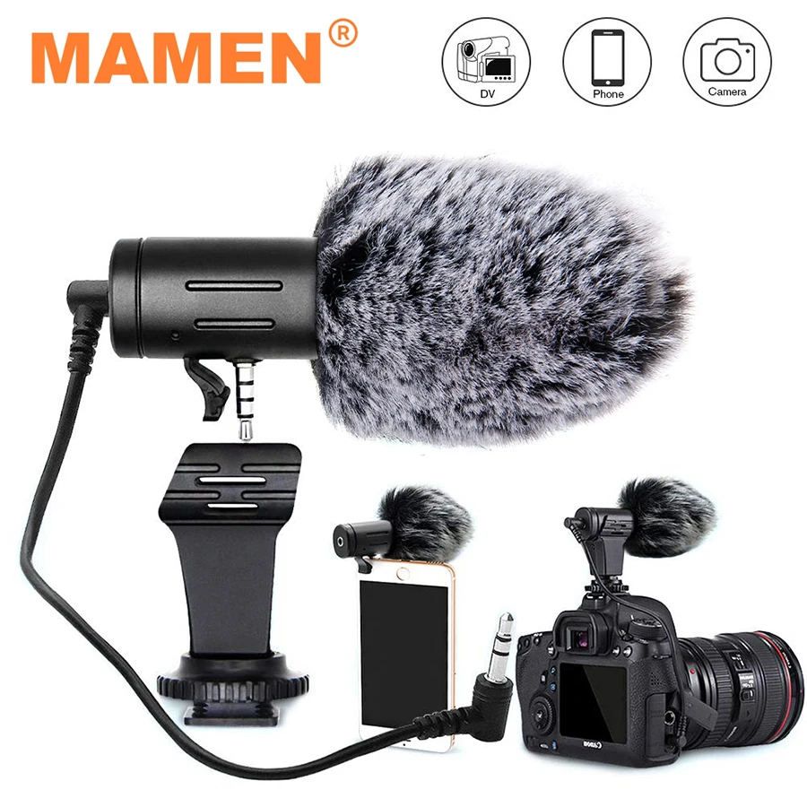 MAMEN 3.5mm Plug Video Recording Microphone 3M Distance Cardioid Pickup for Canon Sony Nikon DSLR Camera Phone Vlog Interview