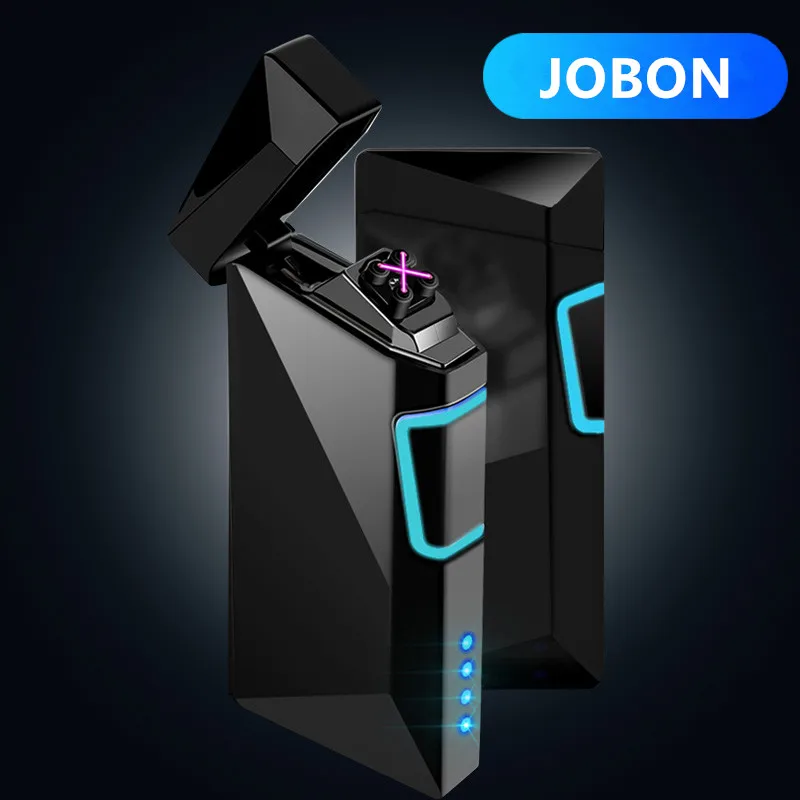 JOBON  Metal Flameless  Torch  Windproof Lighter Double Arc   Pulse Dice play screem Ligthers fingerprint Smoking lighter