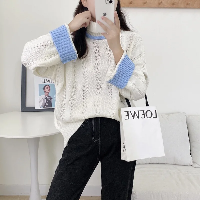 Fdfklak Retro Japanese Turtleneck Sweater Women Spring Autumn Korean Loose Pullover Sweater Jumper Jerseys Mujer Invierno