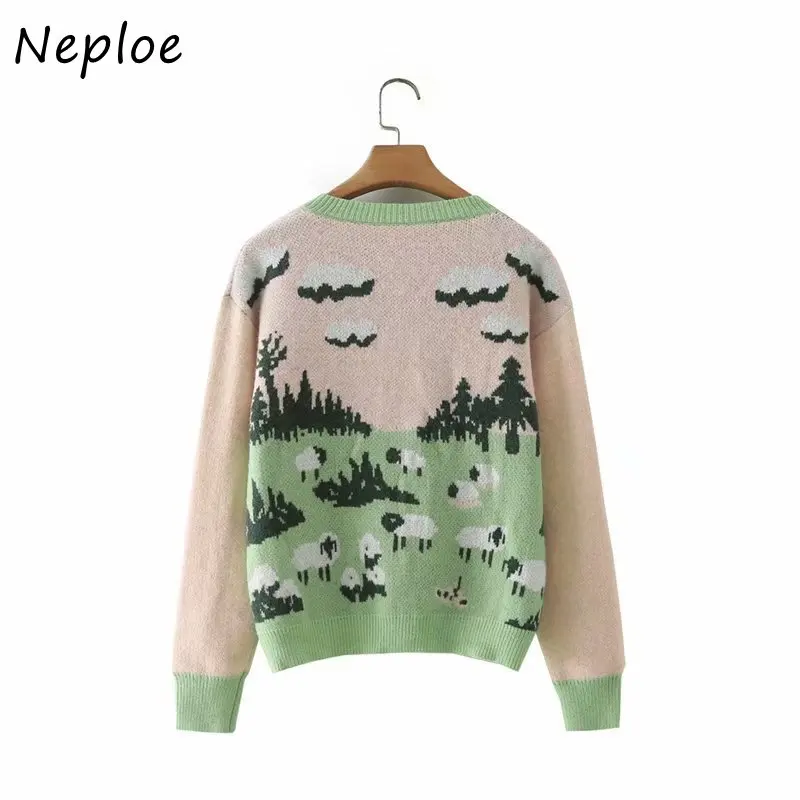 Neploe Fall Winter 2024 New Comfortable Knit Cardigans Women Fresh Sheep Pattern Sweater Jackets Female Single-breasted Tops