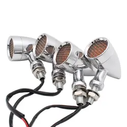 2Pair Chrome Universal Motorcycle Grid metal Retro Bullet Turn Signal Light Indicators LED Brake Light For Triumph Honda Yamaha