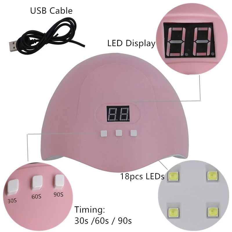 New LED Lamp Nail Dryer 18 LEDs UV Ice Lamp For Drying Gel Polish Timer Auto Sensor Manicure Tools