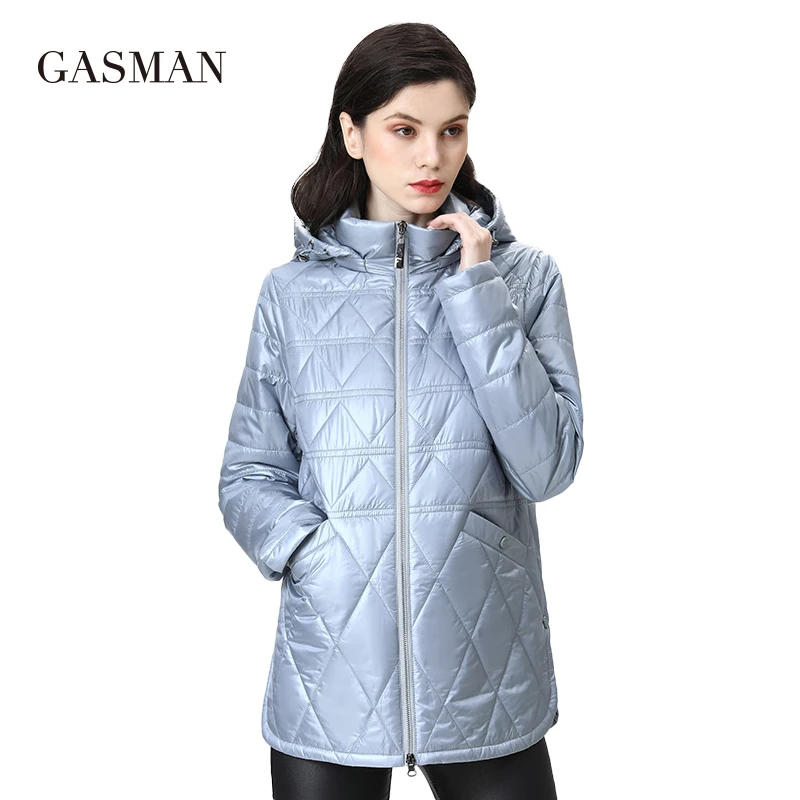 GASMAN 2022 NEW Spring Autumn Jackets Short fashion zipper Women coat Lightweight warm Women\'s jacket Hooded outwear 81071