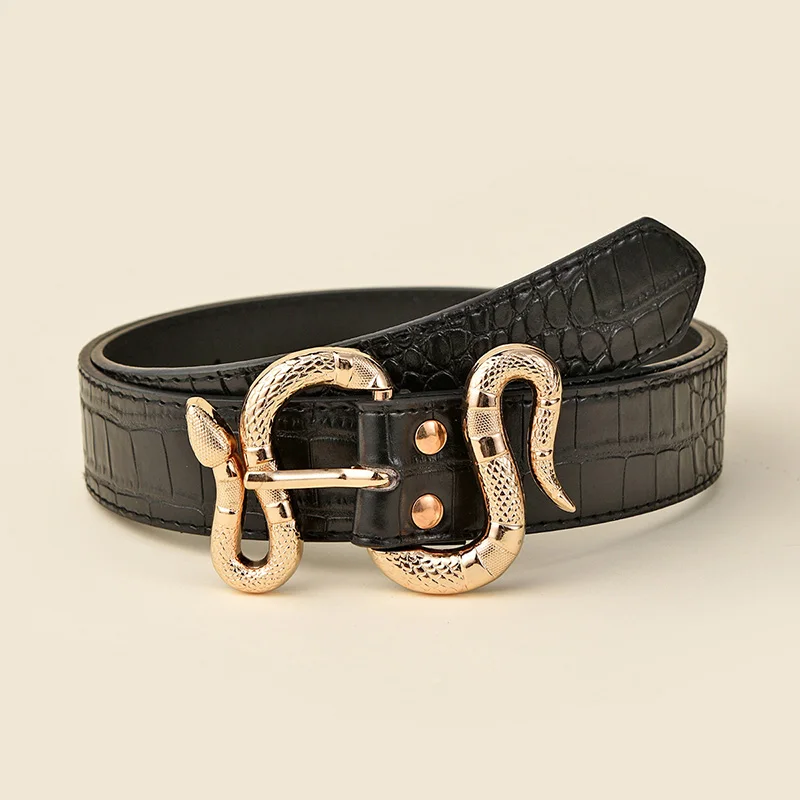 Luxury Brand Pu Leather Belt For Women Designer Metal Snake Buckle Waist Strap Female Dress Jeans Decoration Waistband