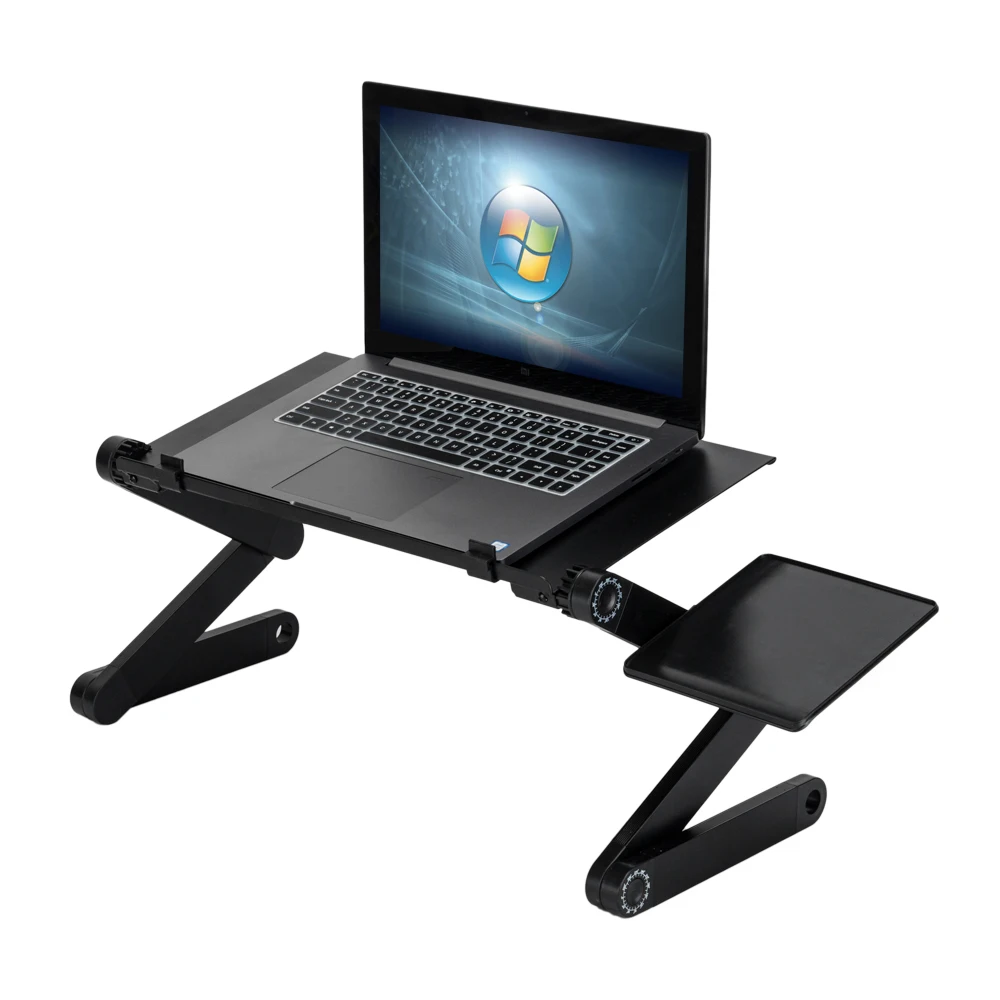 360-Degree Rotation Multifunctional Portable Folding Table with Fan & Mouse Black