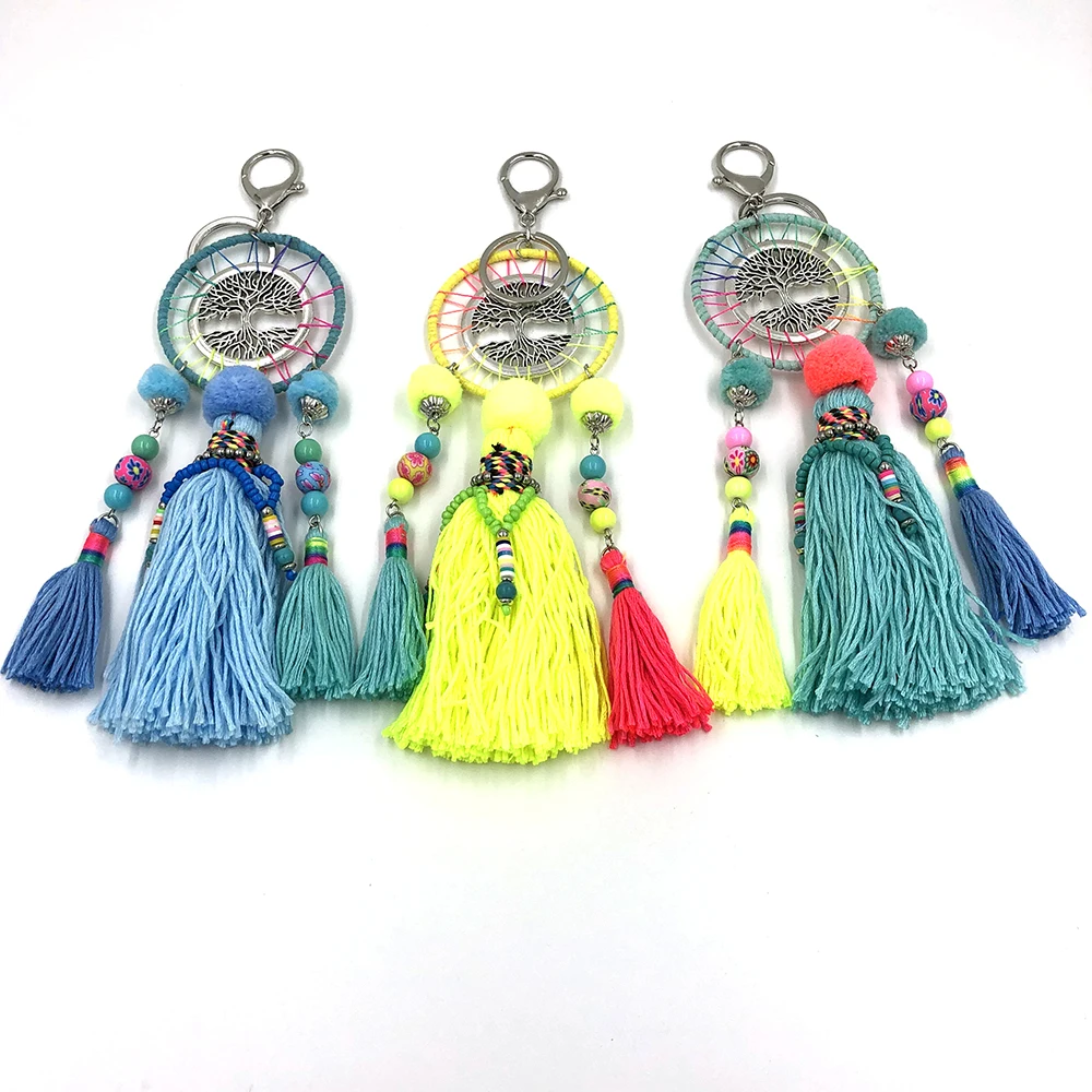 New handmade bohemian Car Key Chain Lanyards Key Ring Key Finders fringe Tassel tree life Pendants Bag Rings KeyChain for women