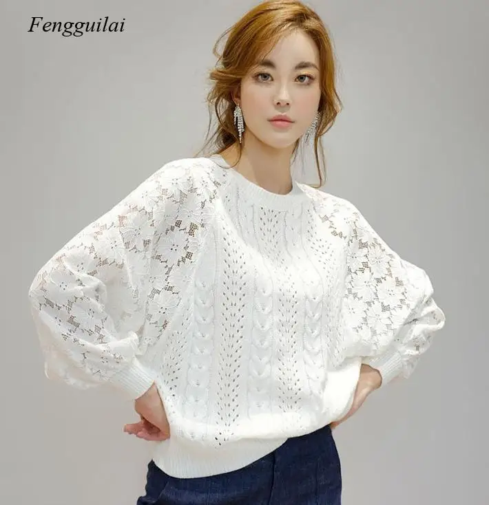 

Lace Sweater Shirts Women Spring Summer Women Tops and Blouses Female White Blouse Pullovers Elegant Shirt For Office Lady