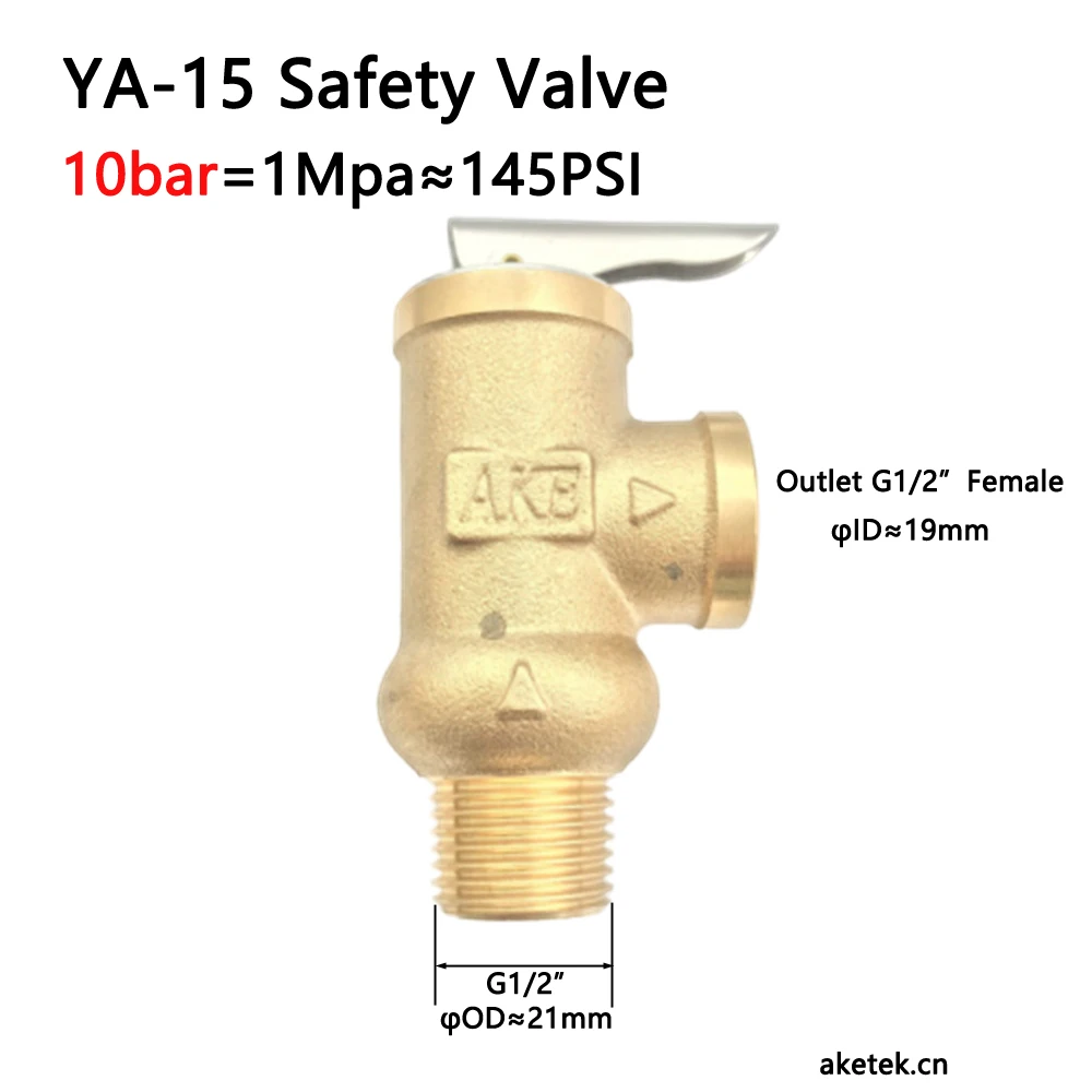 

10Bar 1.0Mpa Pressure Relief Valve Safety Valve YA-15 DN15 G1/2" for Water Heater Solar Eletrical