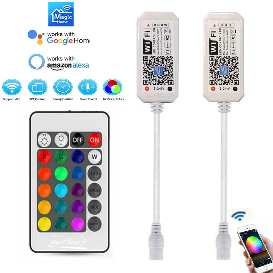 WIFI RGB RGBW APP Smart Controller Android IOS-compatible Magic Home RF 24key Control DC5V- 24V For RGB RGBW LED strip