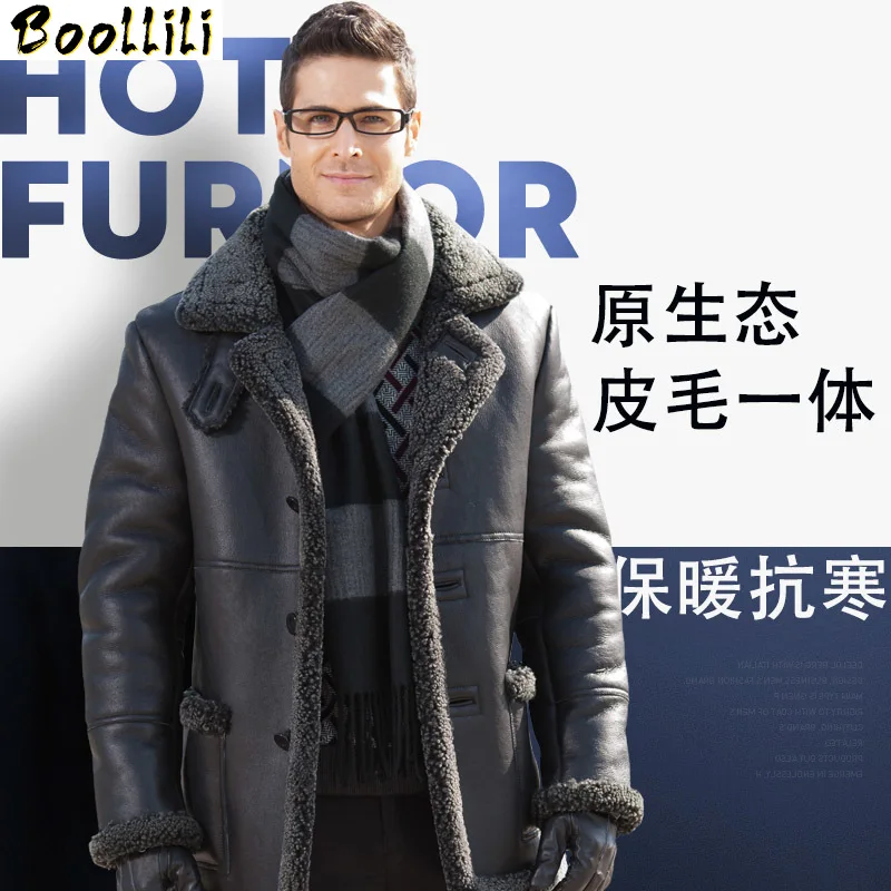 

Genuine Boollili Winter Leather Jacket Men Natural Sheep Fur Coat Mens Shearling Jacket Sheepskin Leather Coats