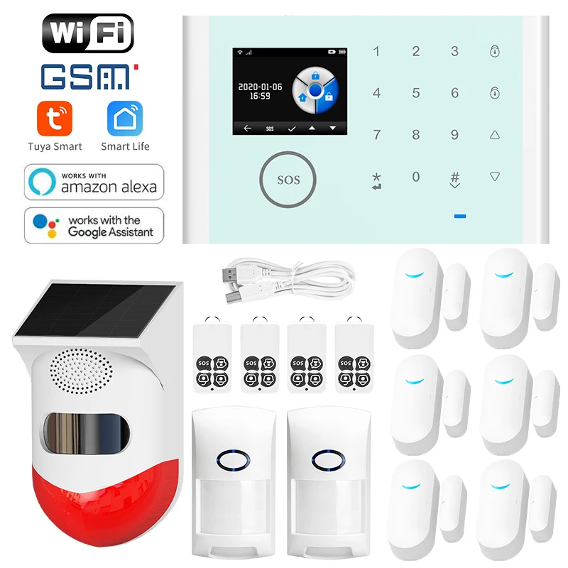 

Angus Wifi Home Security Siren Alarm System with Remote Control Outdoor Infrared Alarm Intercom Door Opening Sensor