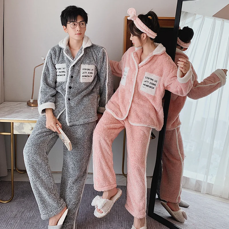 Pajamas Couple Autumn Nightgowns Winter Ladies Thick Bathrobe Loose Flannel Home Service Suit Hot Sale Sexy Nightwear