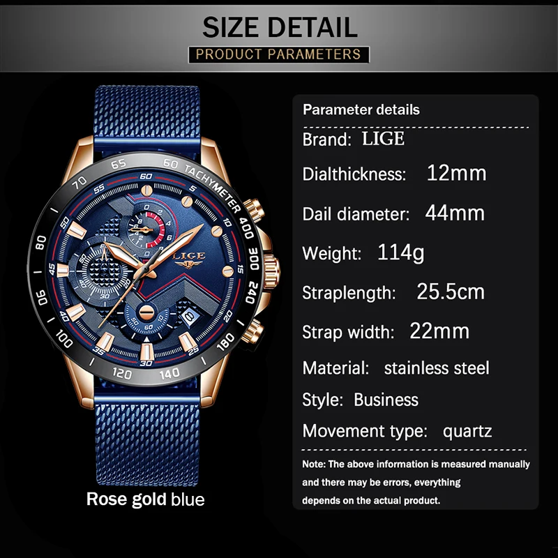 2021 New Fashion Casual Mens Watches Luminous LIGE Top Brand Luxury Wristwatch Quartz Clock Blue Watch For Men Relogio Masculino