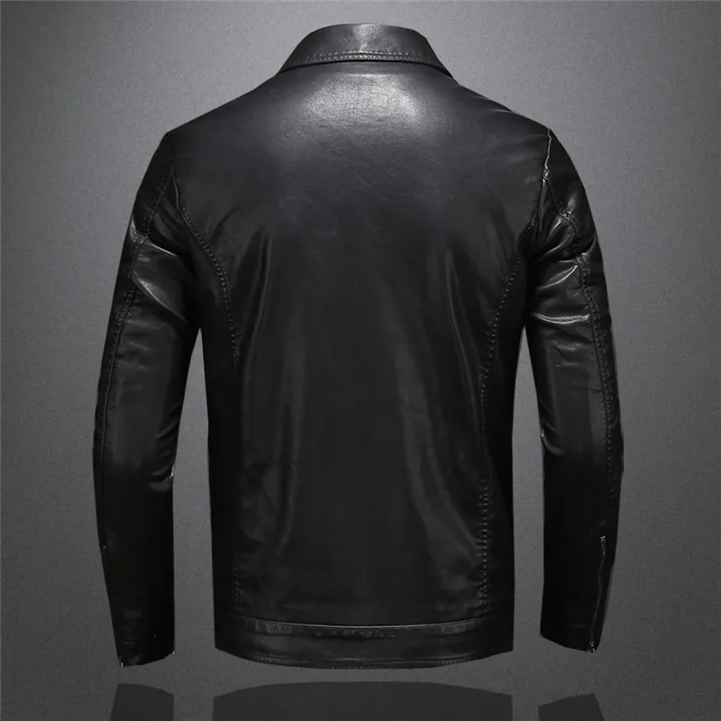 Men\'s Motorcycle Leather Jacket Large Size Pocket Black Zipper Lapel Slim Fit Male Spring and Autumn High Quality Pu Coat M-5Xl