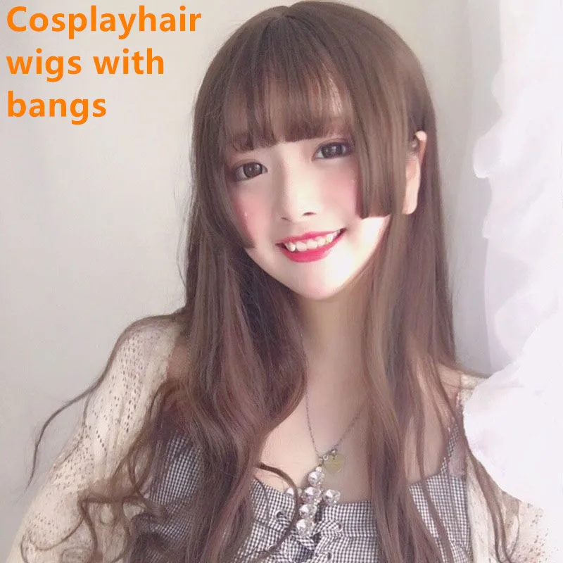 Cosplayhair wigs with bangs hair synthetic Heat Resistant Fiber Hair Wig for African American Women black brown Blonde hair