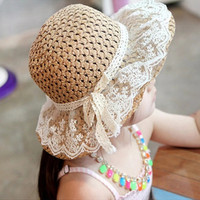 Summer baby girls casual Hollow Out straw hat Sun protection cap Adult women children Lace floral Bucket hat Panama gorros