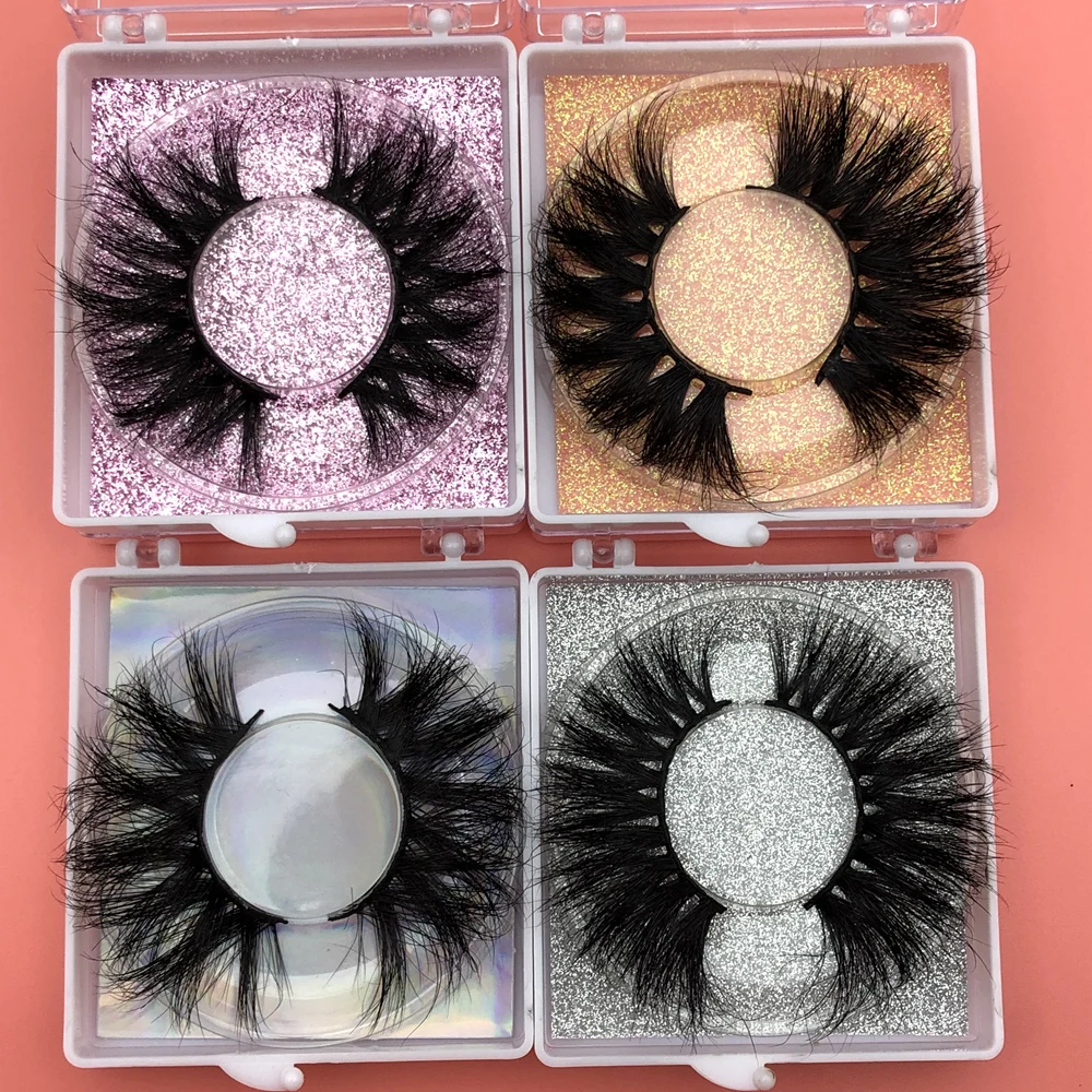 Mikiwi Free custom Logo 25mm lashes 30/50/100/200 Wholesale Glitter Paper Square case packaging Label Makeup Box Mink Lashes