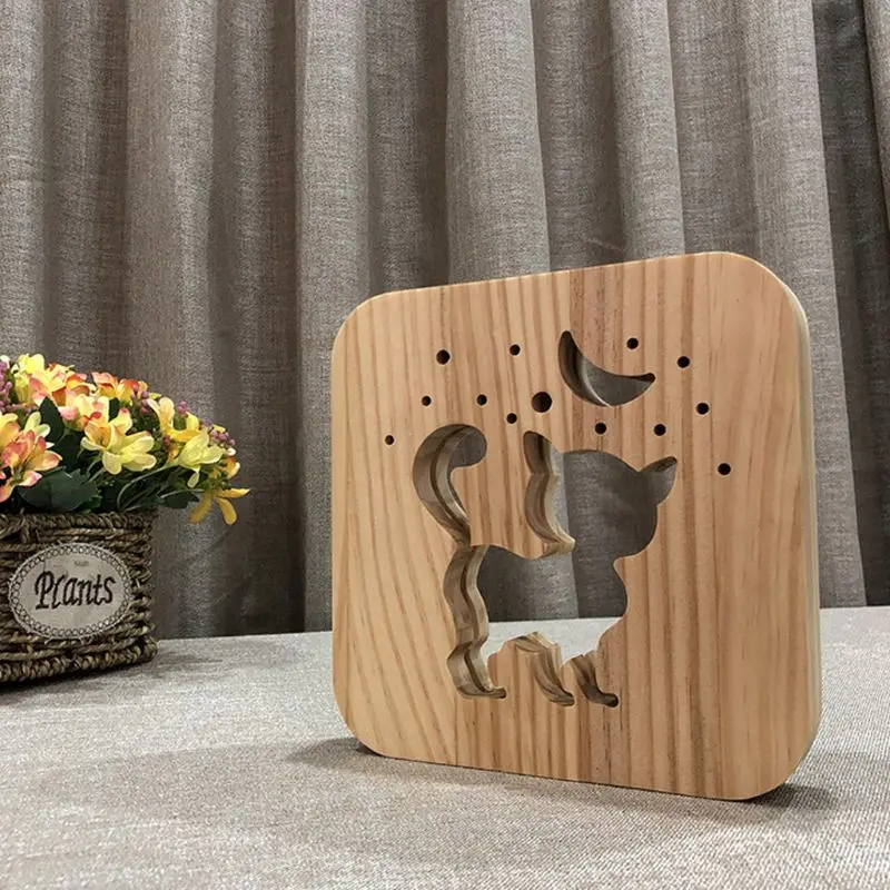 Firya gatto in legno zampa cane animale luce notturna luna stella 3D lampada a LED luci da scrivania alimentate tramite USB per bambini regalo di natale per bambini