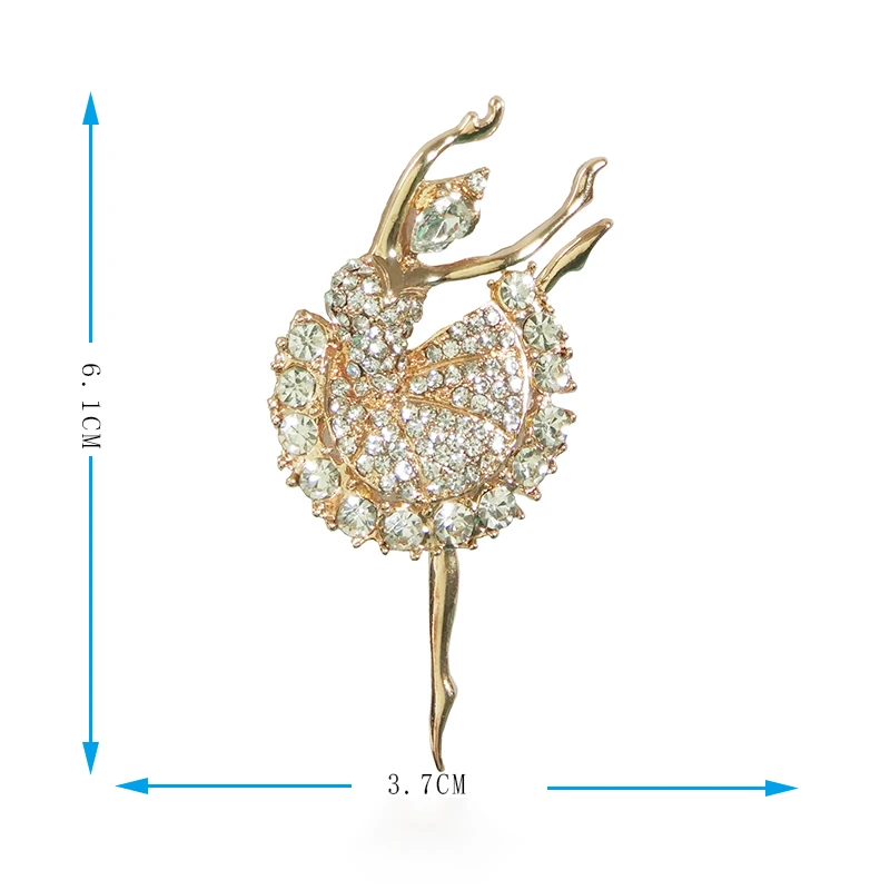 BUCOMEOI Ballerina Beautiful Ballet Girl Brass Brooches Shiny Full Rhinestone Gold Color hijab pins Accessories Graceful Dancer