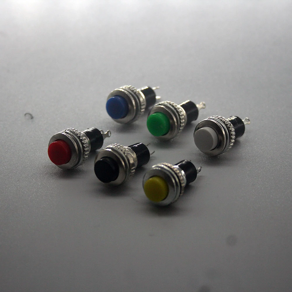 6Pcs 10mm DS-316 Self-reset Push Button Switch Momentary 1A/125VAC 2PIN 6Color   Thread Multicolor