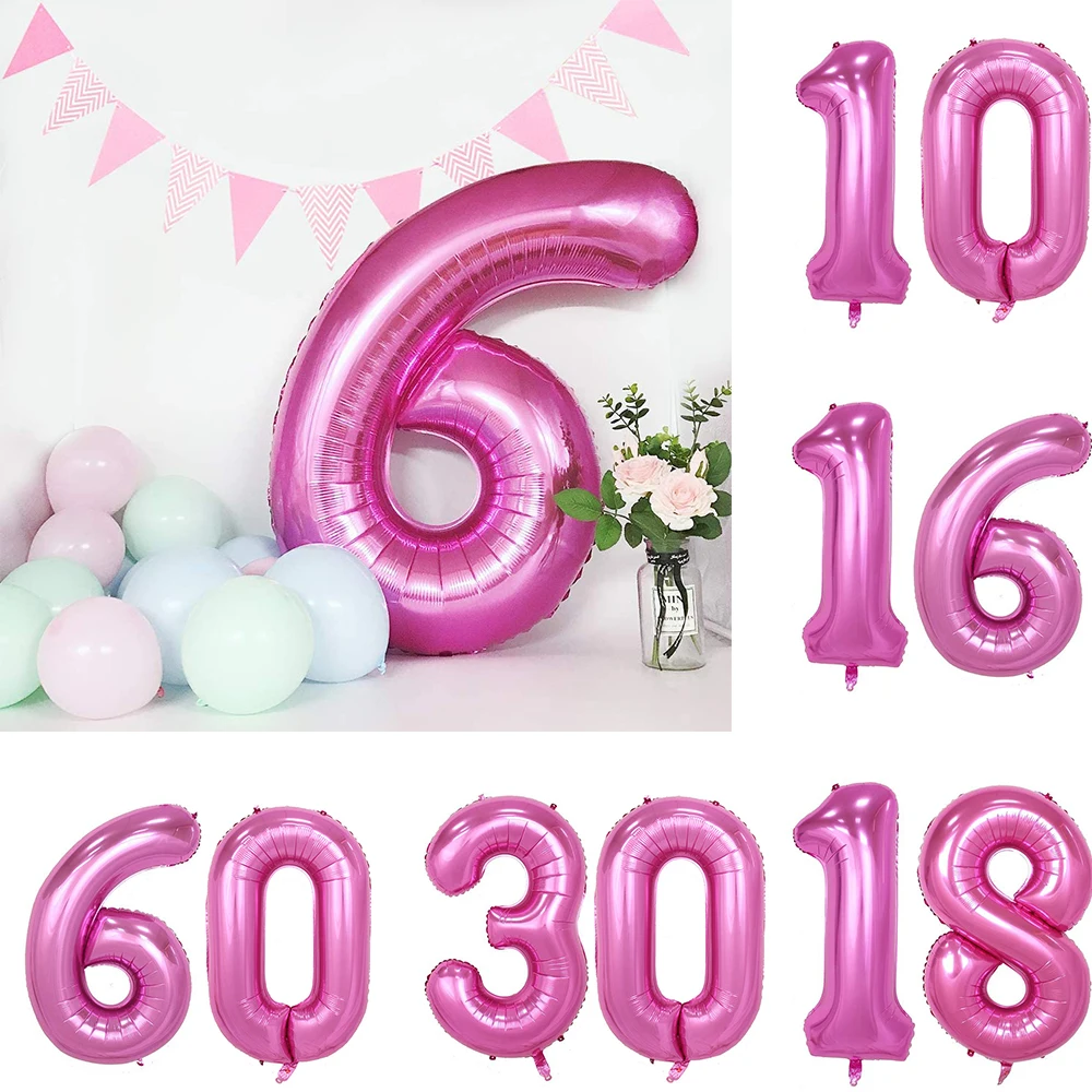Гигантская розовая фотофольга с цифрами, 32 дюйма, большое количество 10 11 16 30 40 50 60, Гелиевый шар, украшение для дня рождения, для девочек
