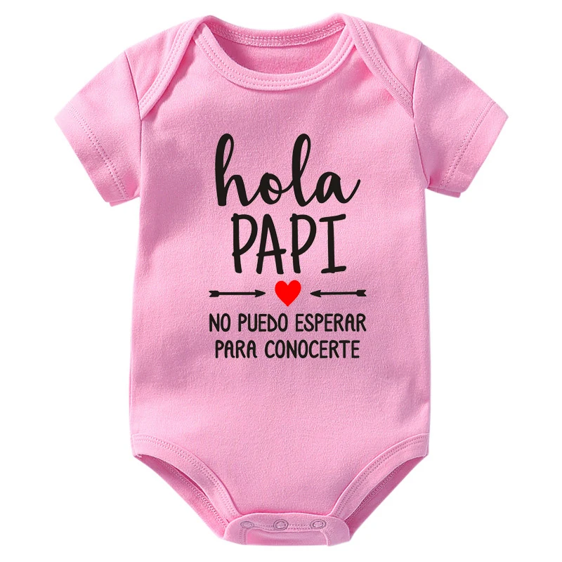 Hola Papi No Puedo Esperar Para Conocerte Funny Newborn Baby Bodysuits Baby Announcement Boys Girls Cotton Rompers New Dad Gifts