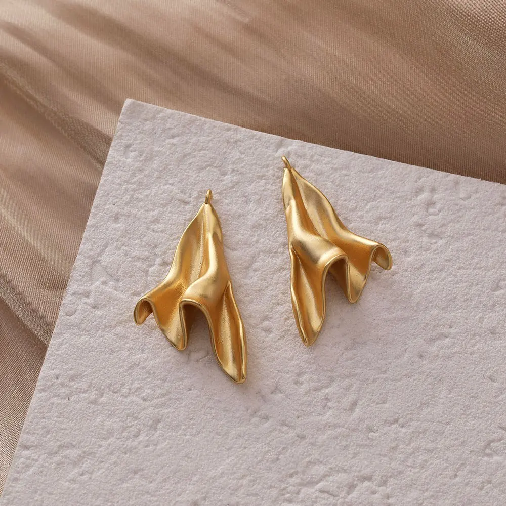 2PCS Creative Design Pleated Pendant Charms for Jewelry Making DIY Earrings Findings Components 14k Gold Plated Accessories