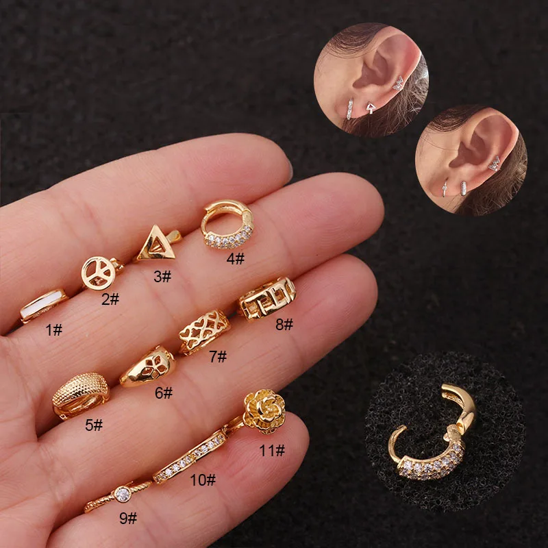 Fashion 1PC Tiny Small Hoop Cartilage Earring For Women Gold Color CZ Helix Piercing Jewelry Tragus Rook Daith Lobe Stud Earring