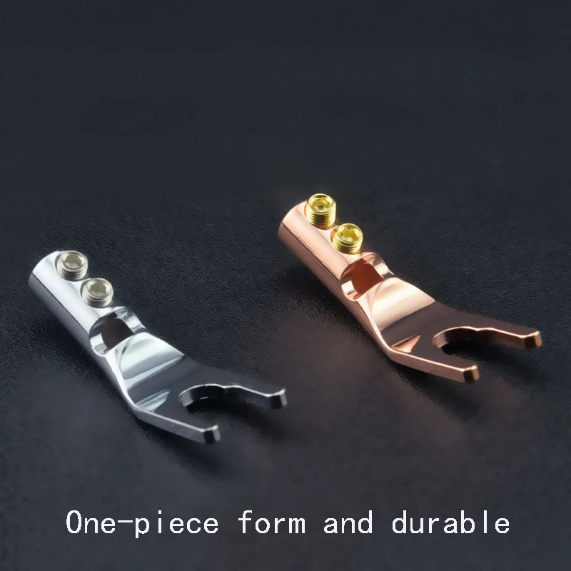 4pcs High quality Rhodium Plated Y Spade Plugs Screw Locking Spade Fork Banana Plugs Speaker cable connector