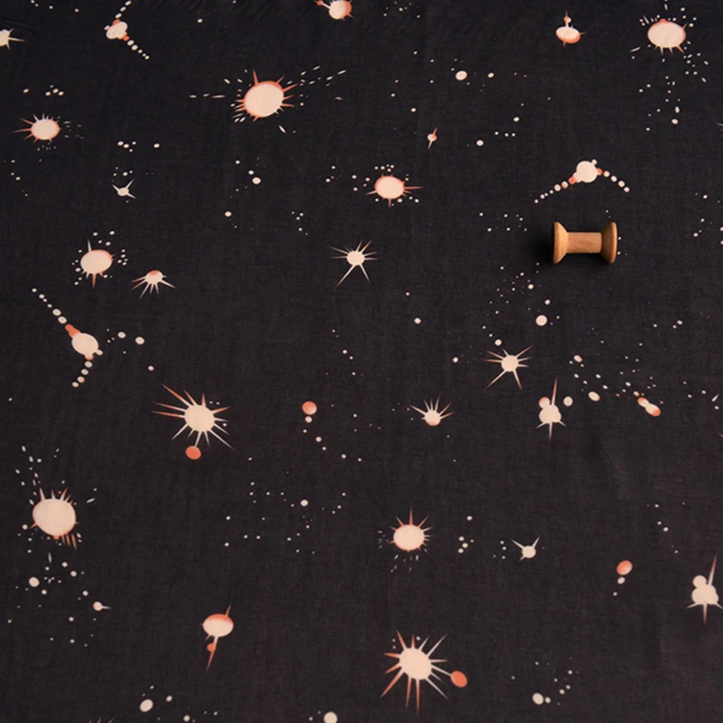 Quality Chiffon fabric Twinkling stars on a black background tissu Dress shirt blouse clothing curtain fabric