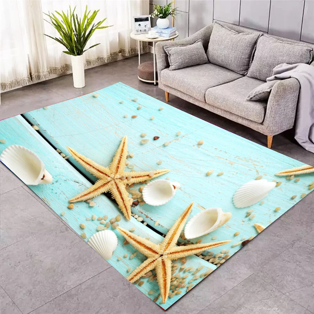 Sea Star Shell Pattern Printed Carpet Area Rug For Bedroom Dining Room Living Room Coffee Table Bedside Rugs 3D Large Carpets