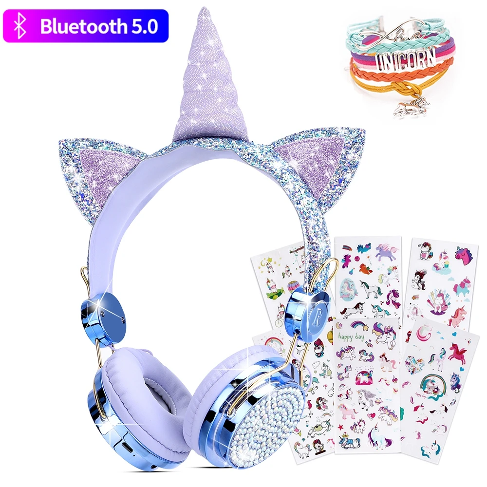 Cute Unicorn Kids Headphones Diamond Wireless Earphones HiFi Sound Headphones with Microphone Unicorn audifonos gamers Gifts