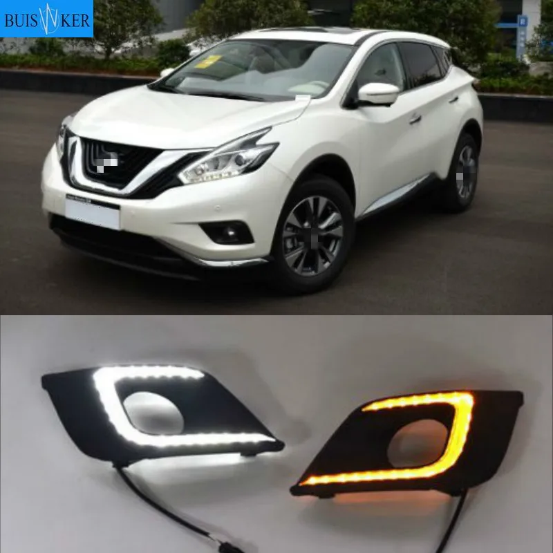 

1 Pair DRL Daytime Running Lights For Nissan Murano 2015 2016 fog lamp cover 12V Daylight with yellow turn signal