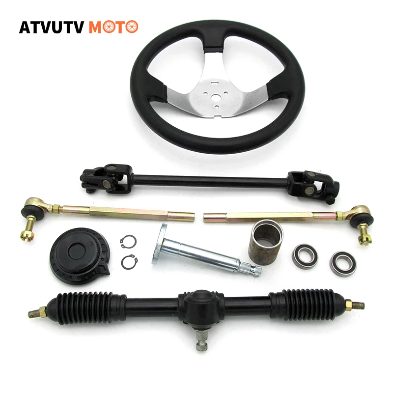 300mm Steering Wheel Assembly 420mm Gear Rack Pinion U Joint Shaft Tie Rod Knuckle Assy For Chinese 110cc Go Kart Quad Parts