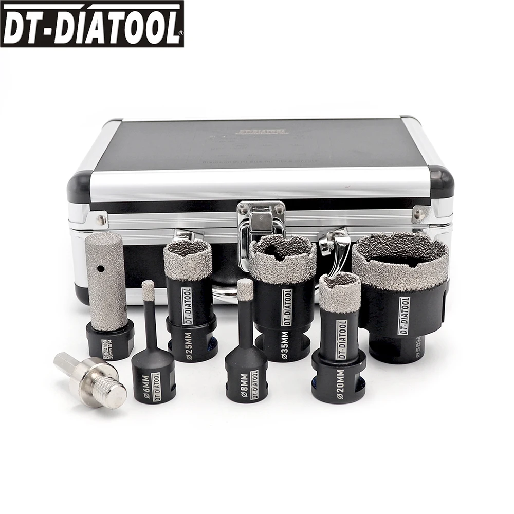 

DT-DIATOOL 1set boxed Vacuum Brazed Diamond Drill Core Bits Sets for Porcelain Tile M14 connection Hole Saw and 1pc finger bits