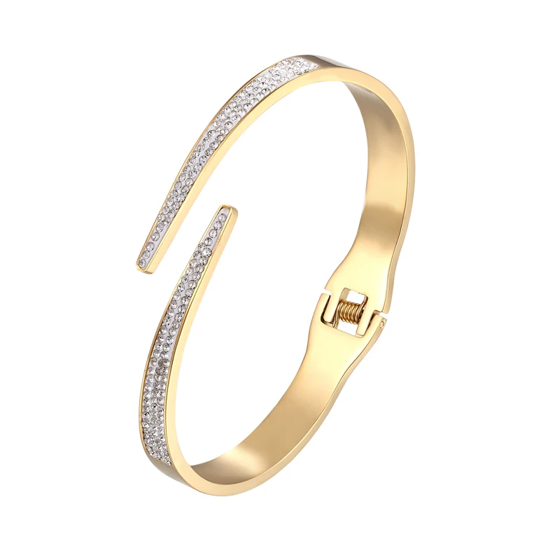 Classico lusso aperto pieno zircone braccialetto per le donne in acciaio inossidabile color oro braccialetto e braccialetto amore gioielli regalo