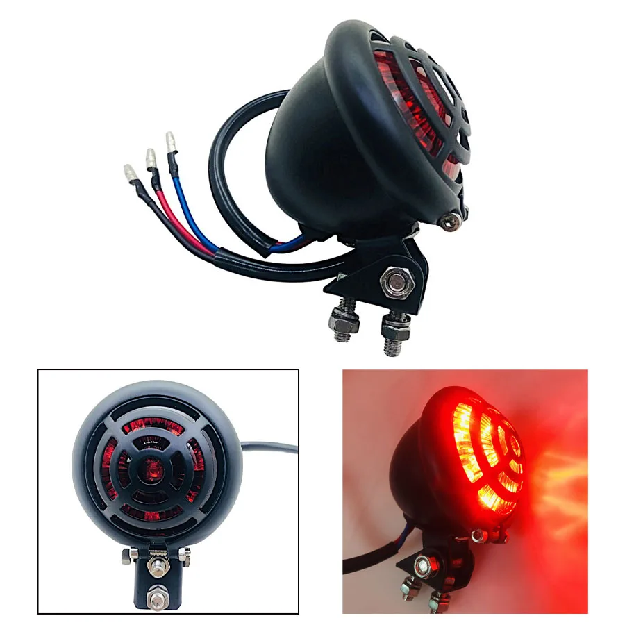 

1PC Alloy Black Universal Motorcycle LED Rear Light Vintage Motorbike Stop Round Lamp For KTM Ducati Benelli Triumph Aprilia