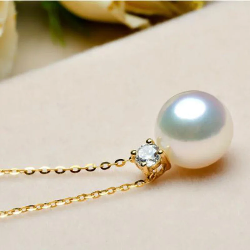 elegant AAA10-11mm south sea round white pearl necklace 18inch 18k