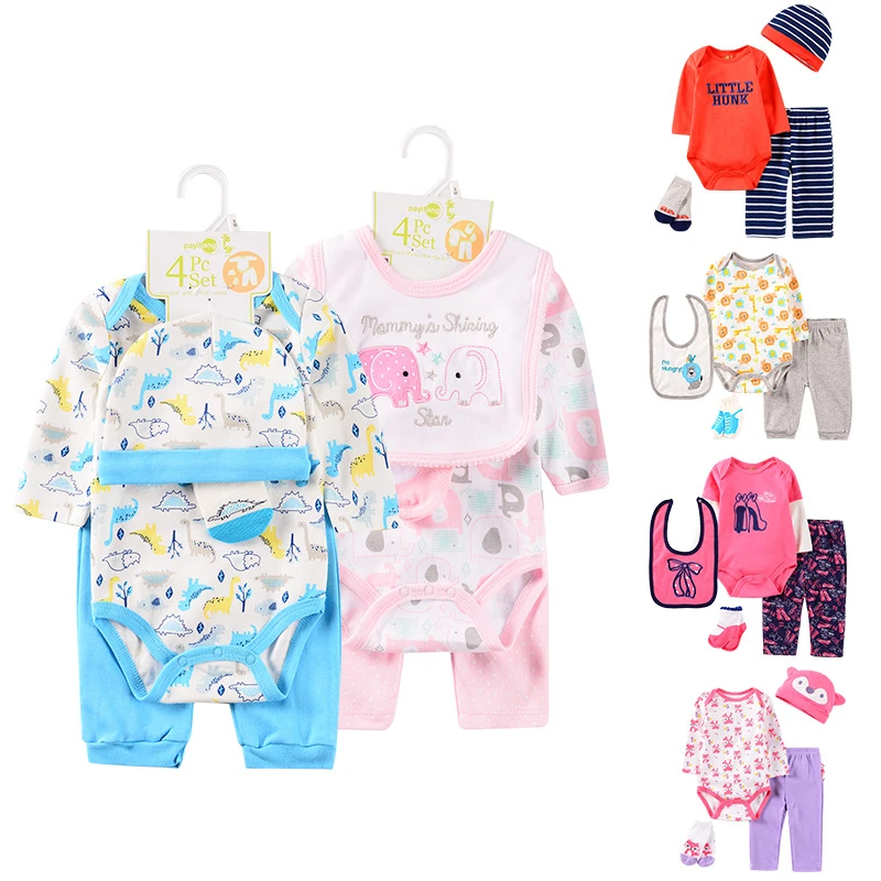 Newborn Baby 4-Piece Set Clothes Infant  Romper 0-1 Year Old Baby Jumpsuit Boys Girls Bodysuits