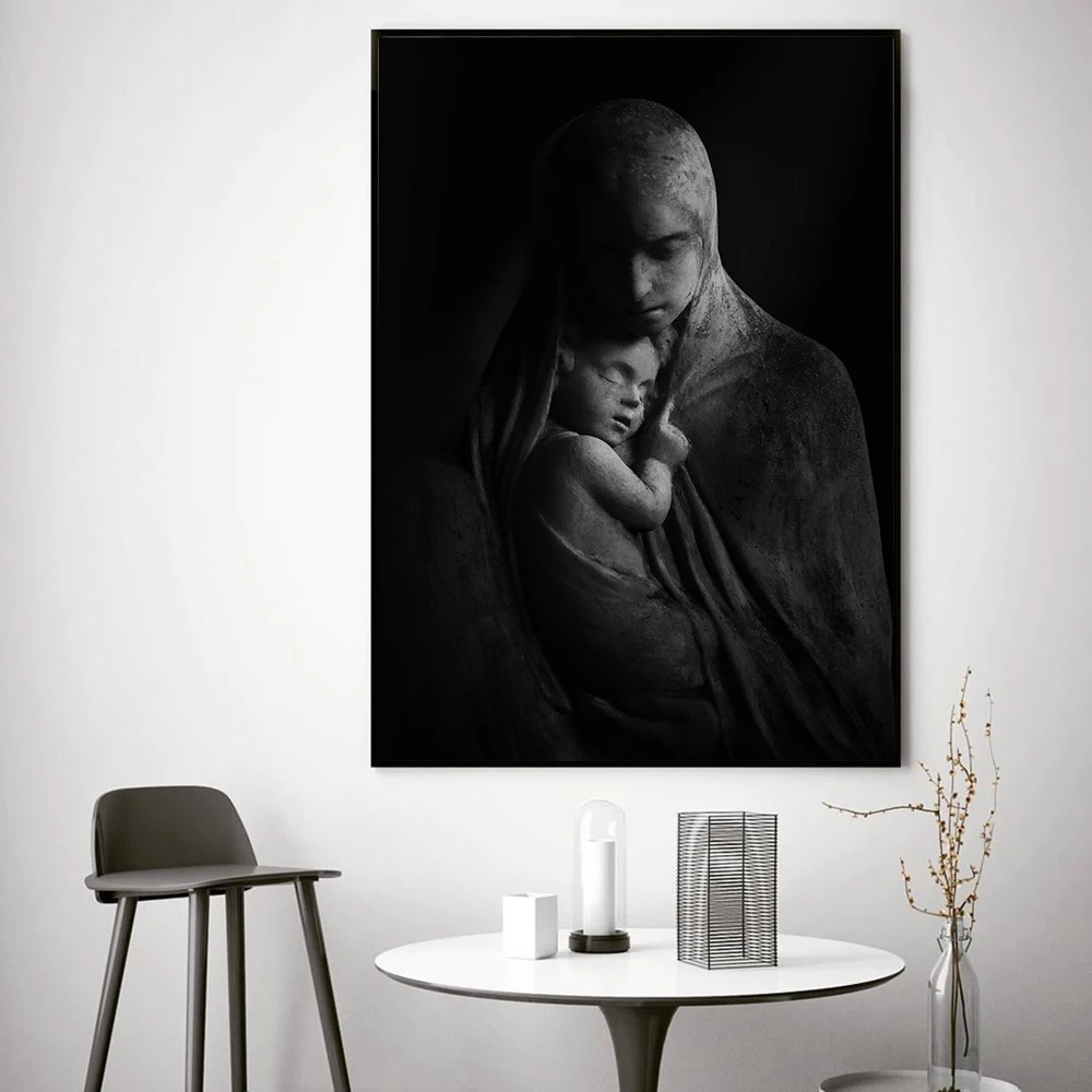 Virgin Mary Poster Catholic Christian Printmaking Mother and Her Baby Canvas Painting Mural Art Print Living Room Home Decor