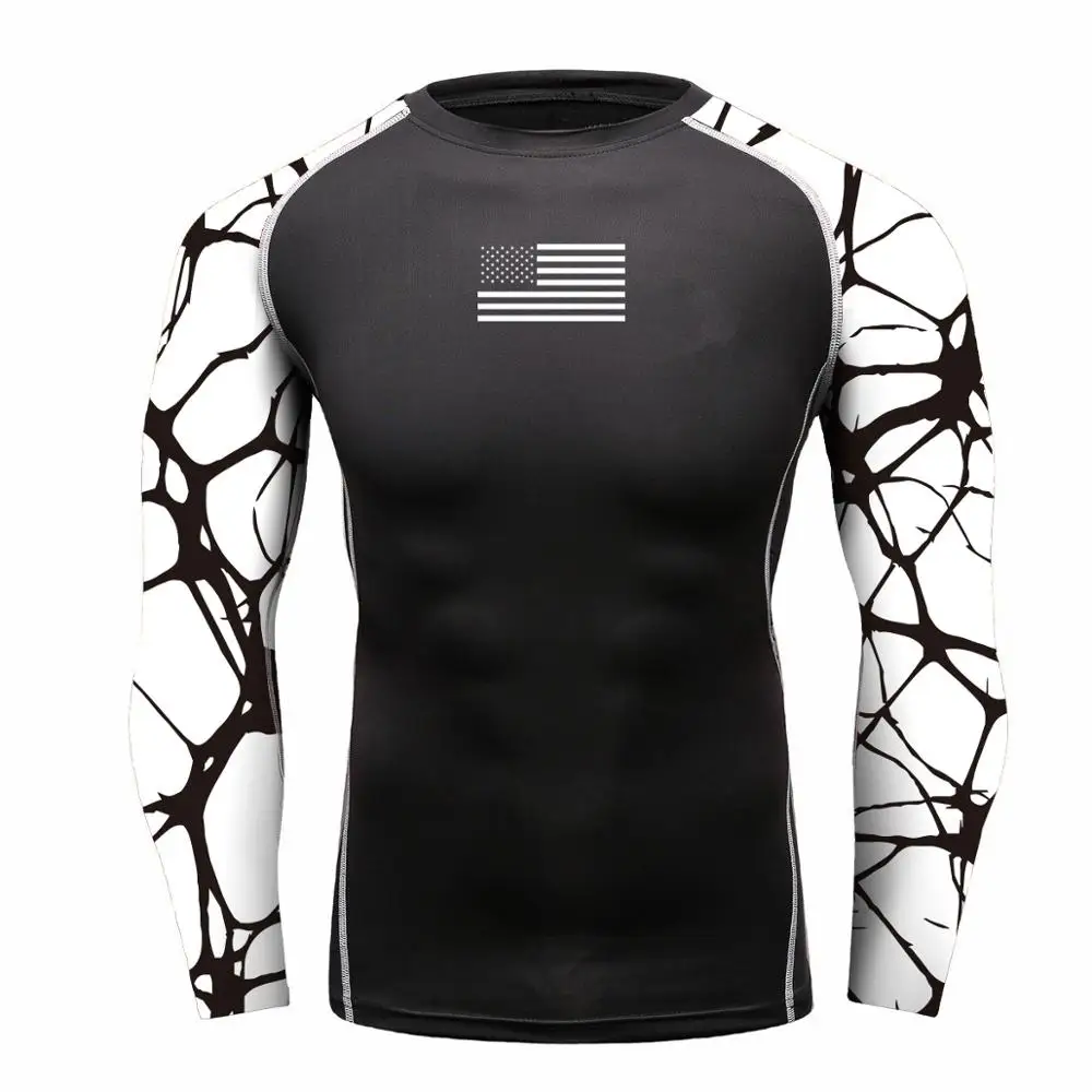 Add Your Flag Customized BJJ MMA jujitsu Sports Compression Boxing Diving Rash guard Fitness Workout Athletic Tops