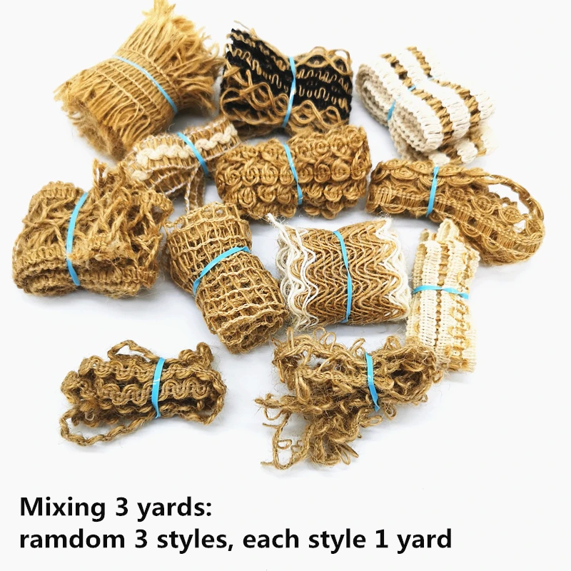 3 yards Natural Jute Burlap Hessian  Ribbon Twine Flower Pattern Wedding Party Supplies   DIY  Rope Craft