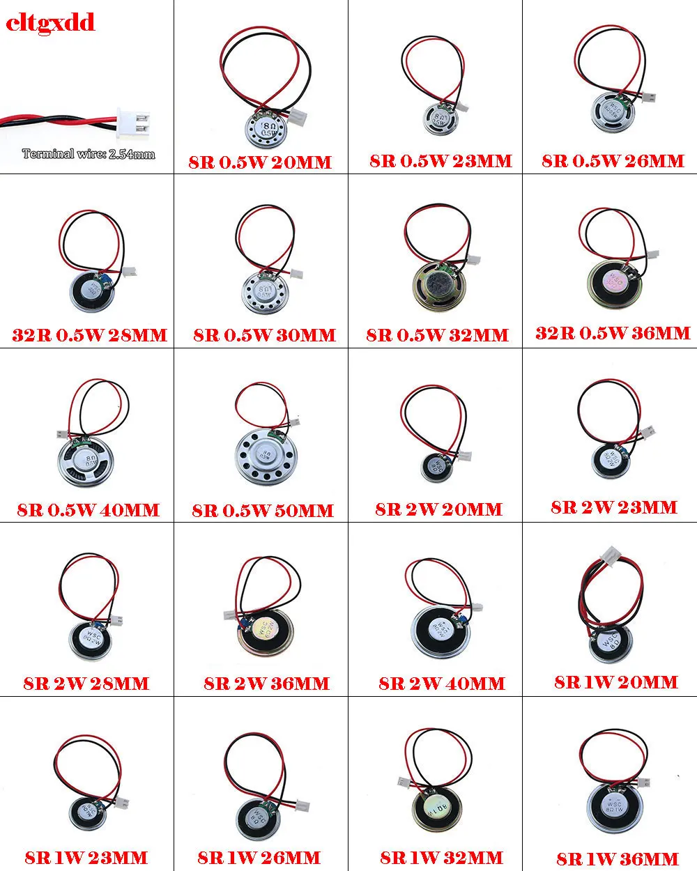 1PCS speaker 8R 0.5W 1W 2W diameter 20 23 26 28 30 32 36 40 50MM ultra-thin speaker with terminal cable 1.25mm long 14CM