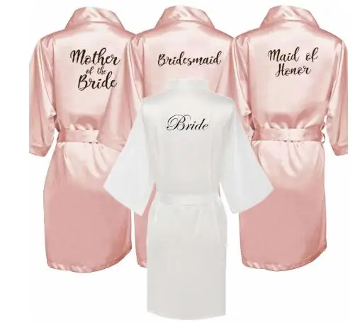 new bride bridesmaid robe with white black letters mother sister of the bride wedding gift bathrobe kimono satin robes