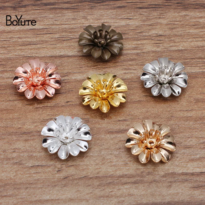 BoYuTe (100 Pieces/Lot) 14*5MM Metal Brass Two-Layer Flower Materials Factory Supply Diy Jewelry Findings Components